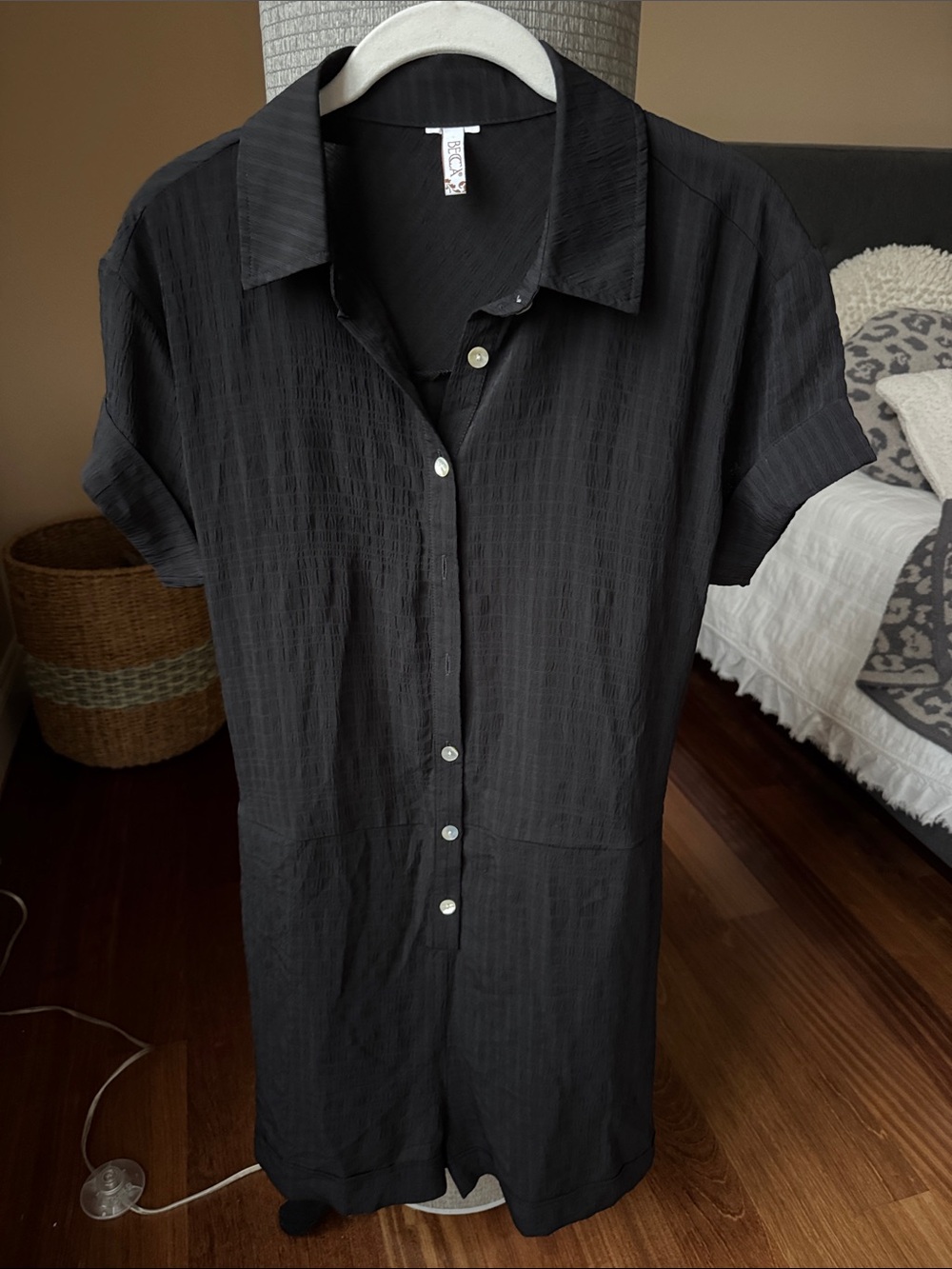 BECCA Black Short-Sleeve Button Front Swim Coverup
